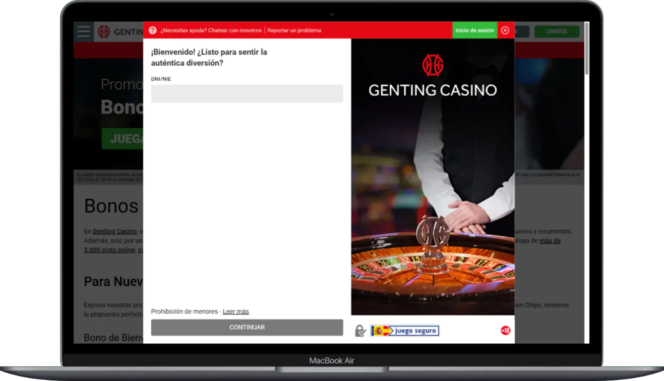 Formulario de registro de cuenta en el casino Genting